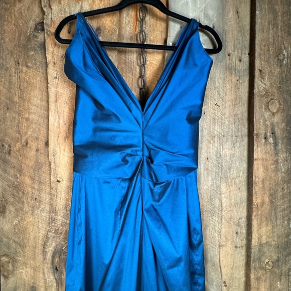 Talbot Runhof "Authentic" Dark Blue Duchess Satin Column Gown - Size 12 - NWT - Picture 11 of 14